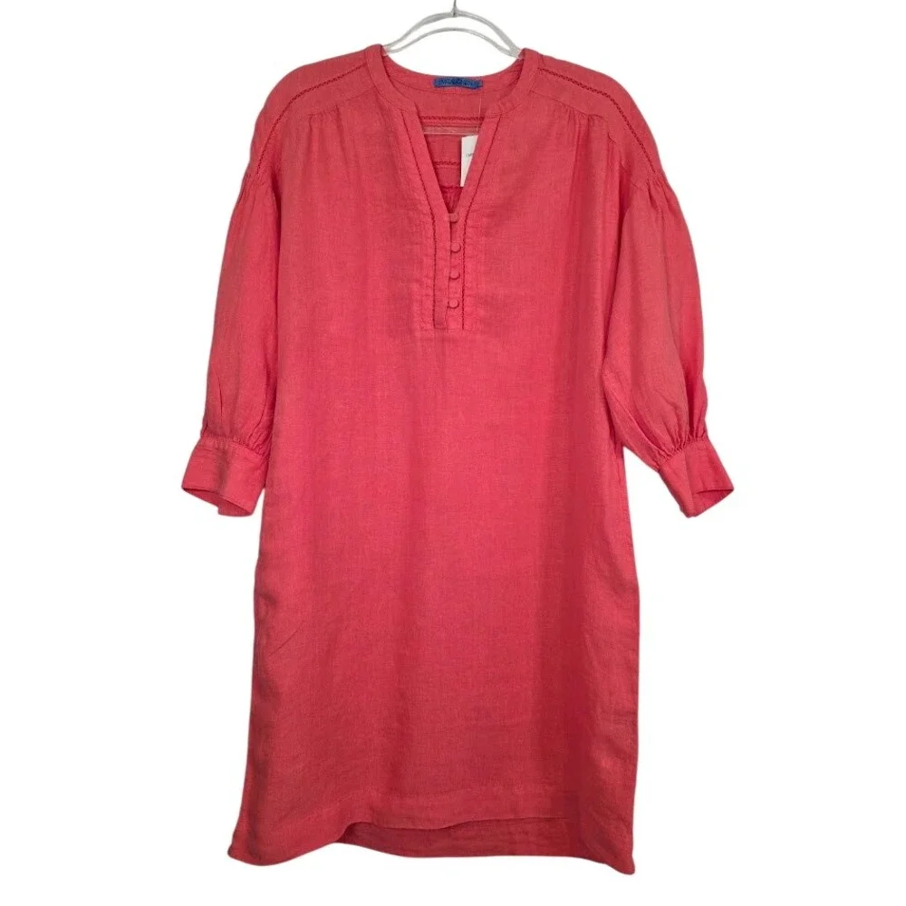J.McLaughlin Women's S Nylee‎ 100% Linen Shift Dress Rose Pink 3/4 Sleeve NEW